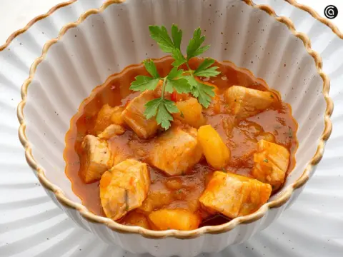 Marmitako de bonito jugoso con el truco de la cocción final